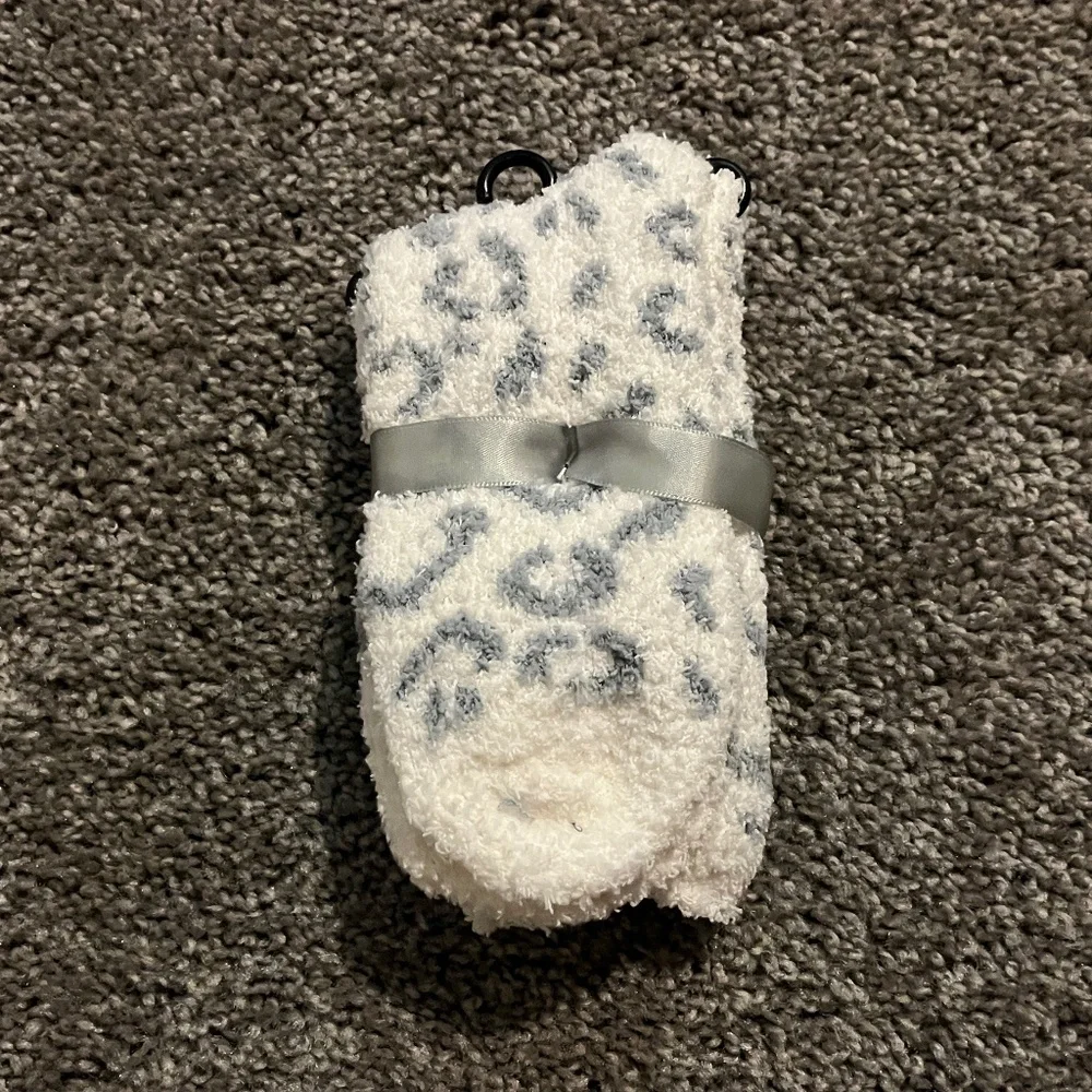 Leopard Pattern Plush Socks - Grey & White - Mia & Tess Butter Socks